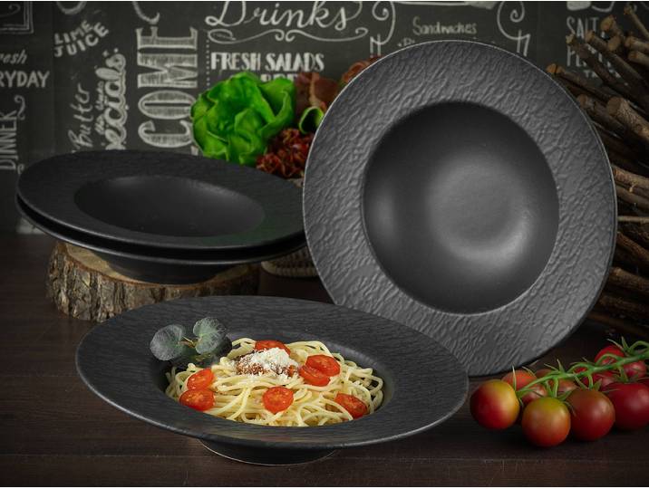 Service à pâtes en ardoise Ø 27cm Gris/Noir 4 éléments