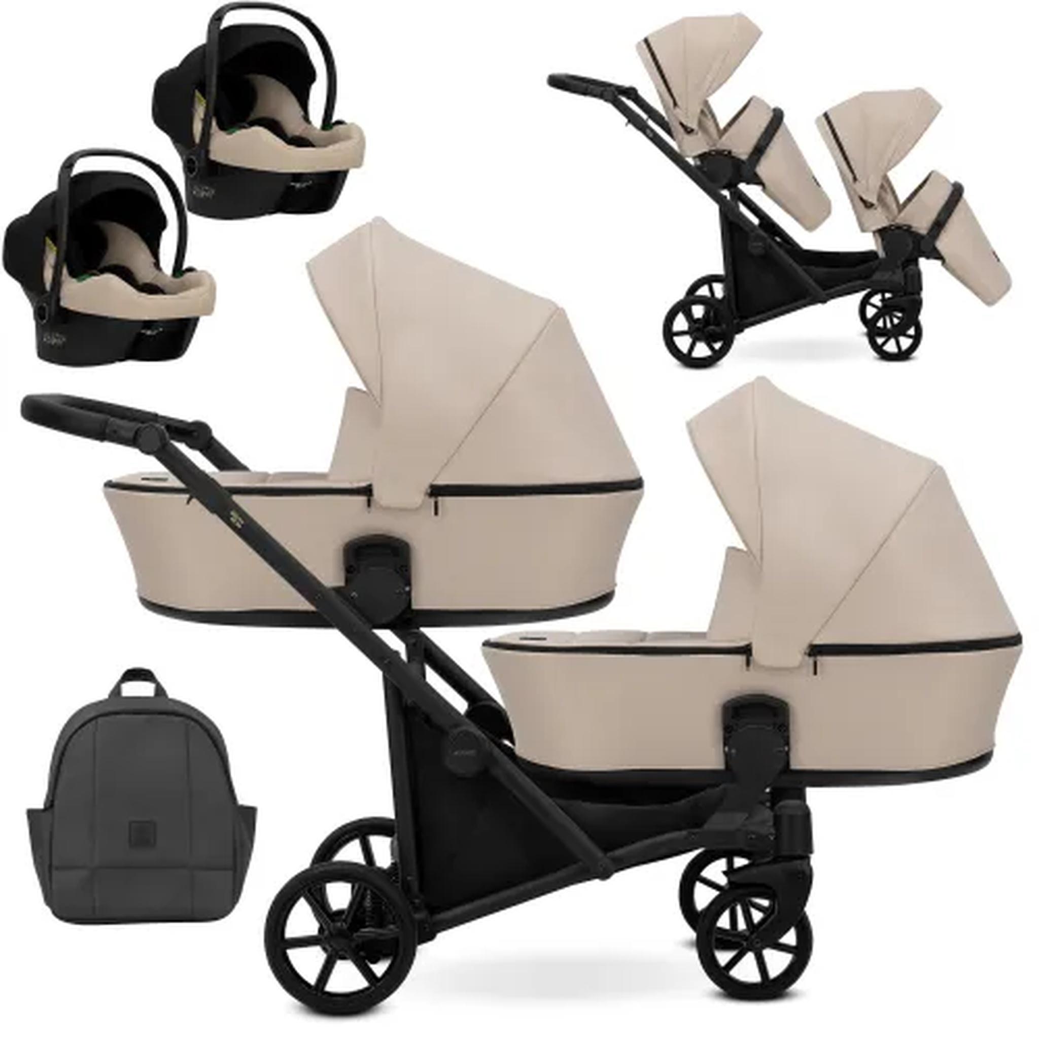 Kunert Brav Duo 3in1 Zwillingswagen - Champagnerfarbene Rahmen - Farbe: Creme