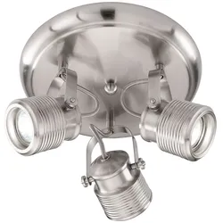 Deckenstrahler 3 Flammig Retro Lampe Wohnzimmer Decke 3er Spot Deckenleuchte rund, schwenkbar, Metall nickel matt, 3x GU10 Fassungen, DxH 25x15 cm