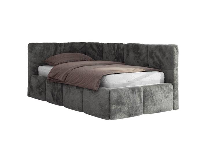 JUGENDBETT ARVO 90/200 - Dunkelgrau Plüsch - Pocket-Matratze - Links Seite