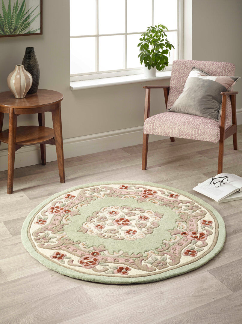 Lily Manor Comfort Oriental Wool Hand Woven Green Green Round 120cm