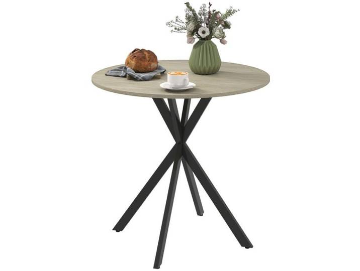 Table à manger Logidon table de cuisine ronde en bois de chêne pour 2 personnes style industriel