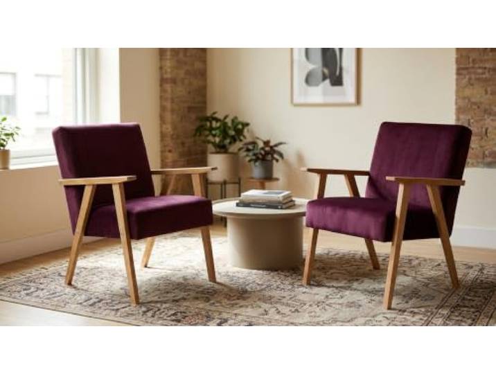 Family Meble 2er-Set Sessel Soler Royal Aura – 2 Retro-Sessel im Vintage-Stil mit Stoff-Bezug – Bordeaux · 6