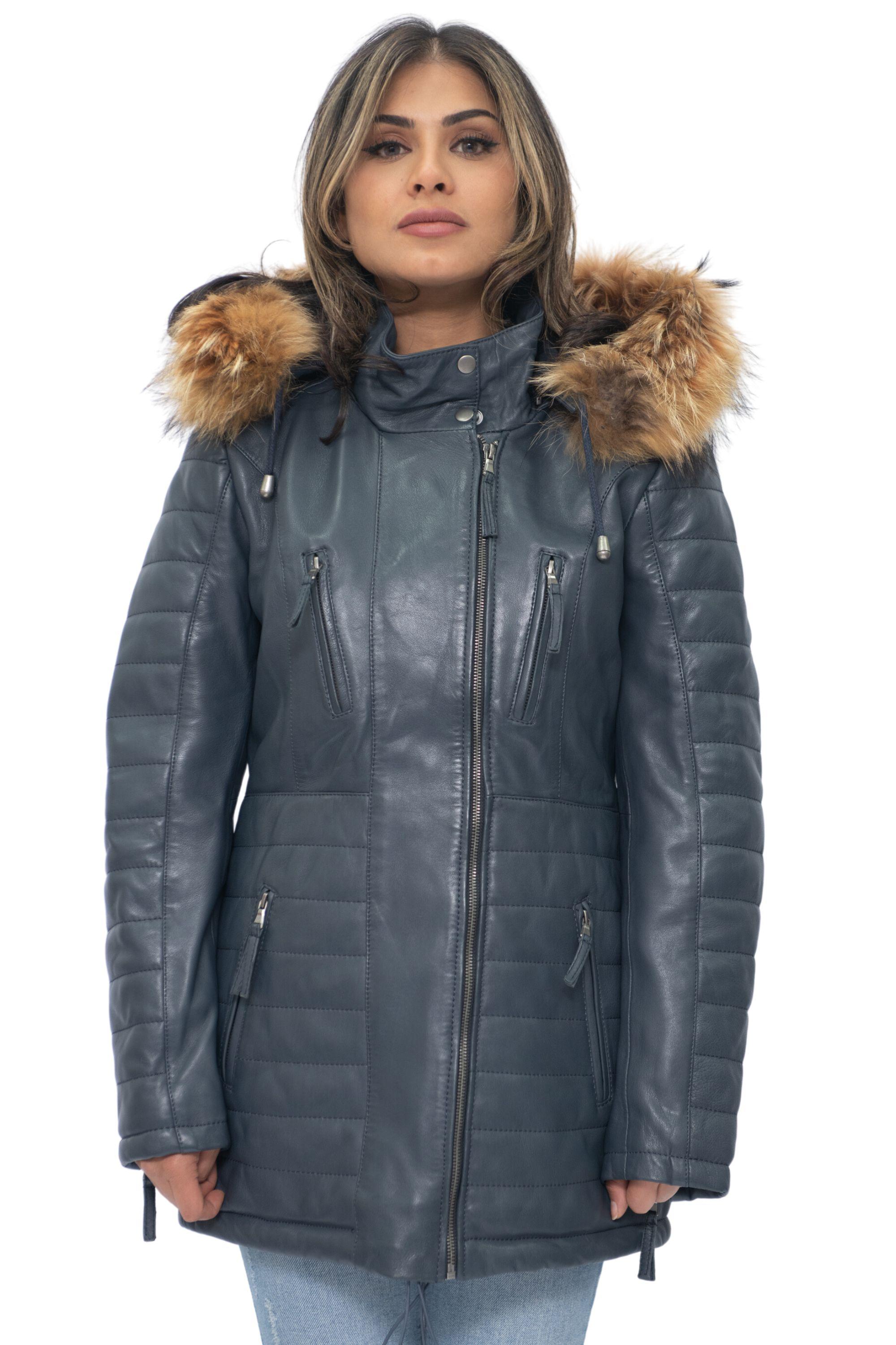 Dames gewatteerde leren parka jas-Curitiba
