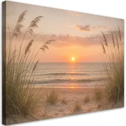 LEINWANDBILD Sonnenuntergang Strand Seegras 100x70cm