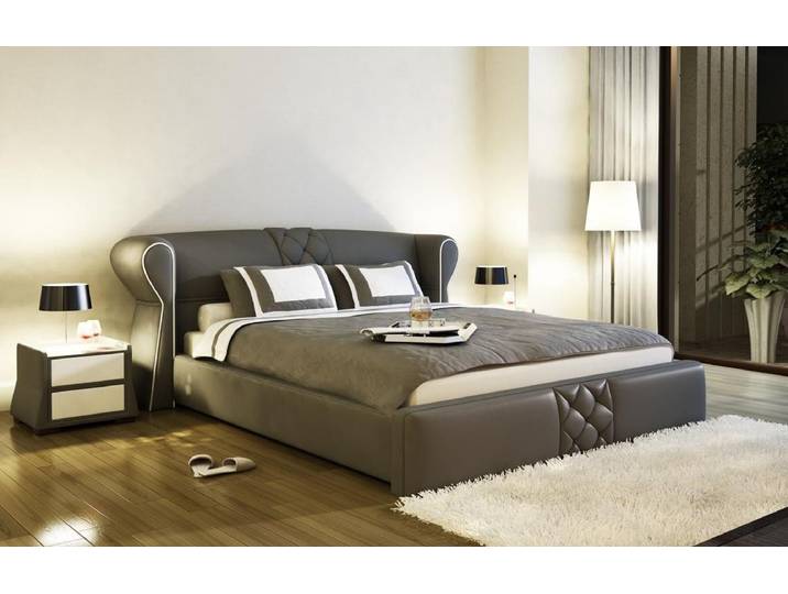 JVmoebel Polsterbett Designer-Lederbett in edlem italienischem Leder mit Beleuchtung, Made in Europa
