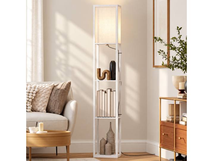 HOMCOM Lampadaire étagère Lampe étagère 26L x 26l x 160H cm 3 étagères 4 Niveaux MDF Blanc