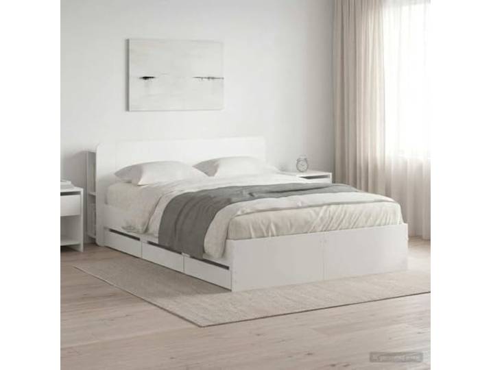 RJPLMFV Bettgestell mit Aufbewahrung, Weiß, 150 x 200 cm Holzwerkstoff, integrierte Schubladen, modernes Design, robuste Konstruktion, einfache Montage