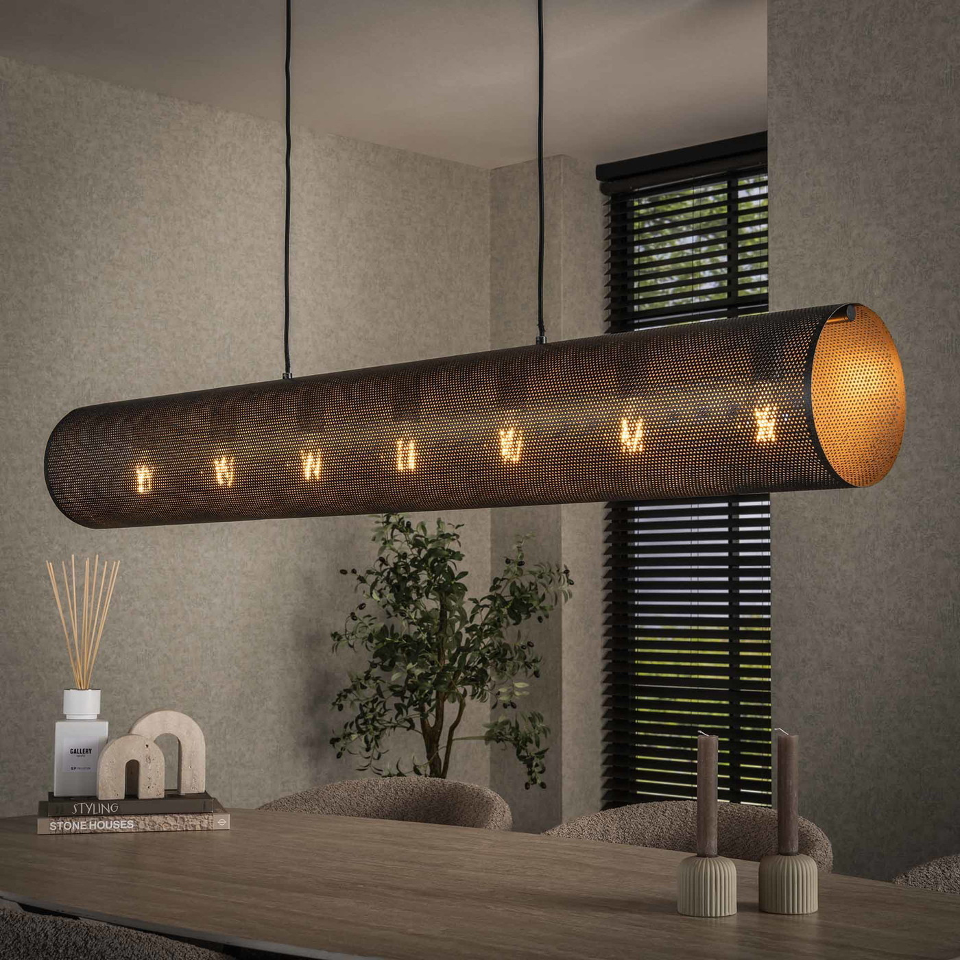 Giga Meubel Hanglamp Koker XL 7-Lichts Mesh Zwart