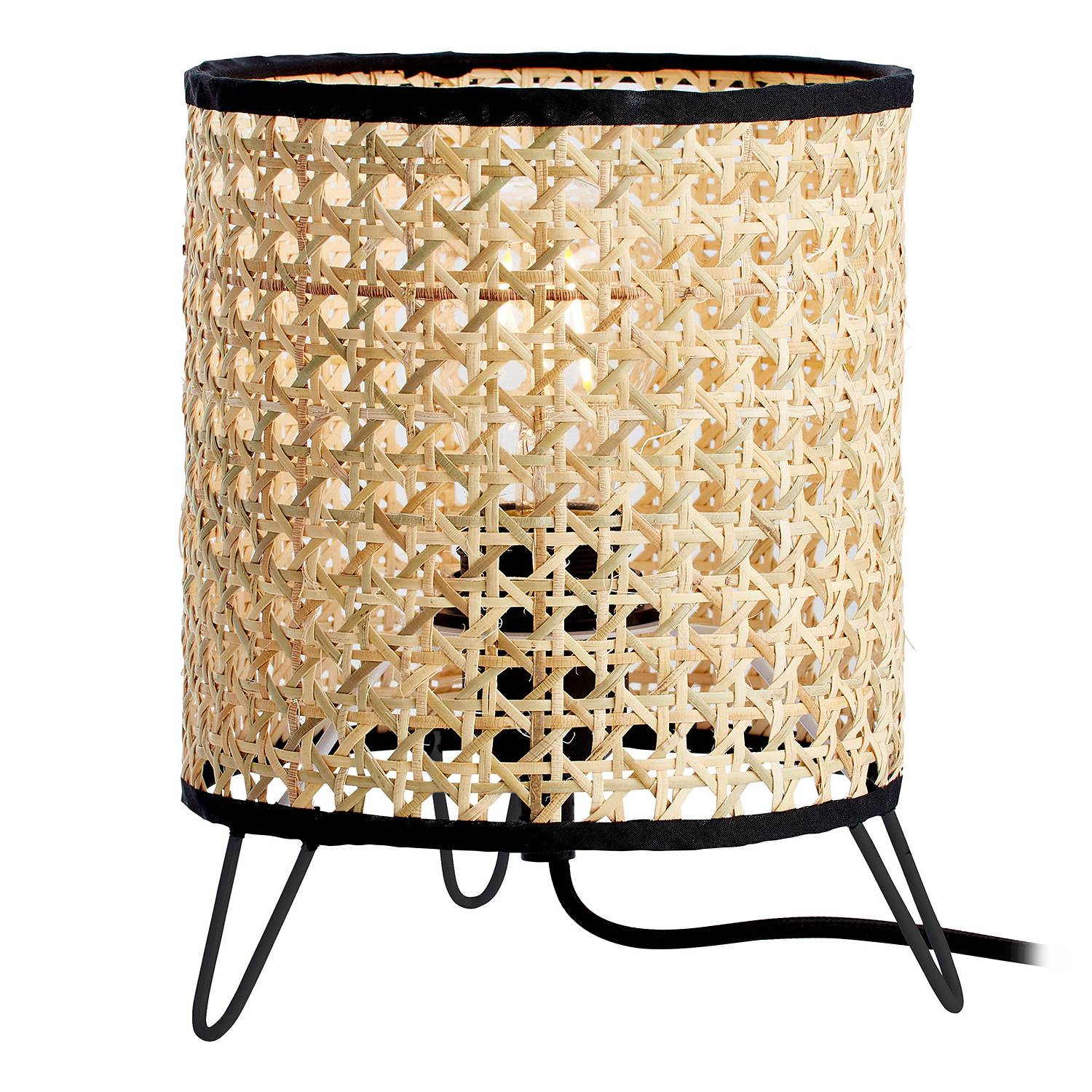 Brilliant Wiley tafellamp van rotan en metaal in bruin, B/D/H: 18 x 21 x 18 cm