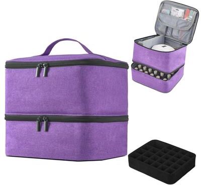 Unbranded Double-Layer Nail Polish Organizer Bag, Holds 27 Bottles, Nail Tools & Dryer Storage Case with Adjustable Dividers