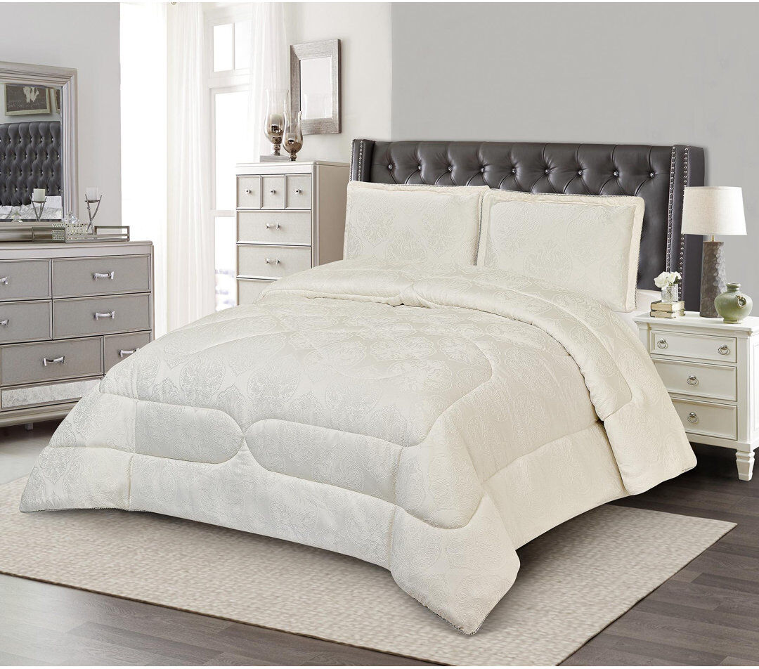 Textile Home Bridal Jacquard Bedspread With Pillow Sham Floral Printed Coverlet, Decorative Luxury All-Season Bedding Cream King Bedspread
