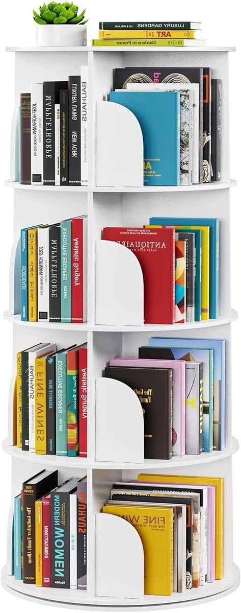 Draaiende Boekenplank Toren Carrousel - Wit - Hoogte: 127 cm