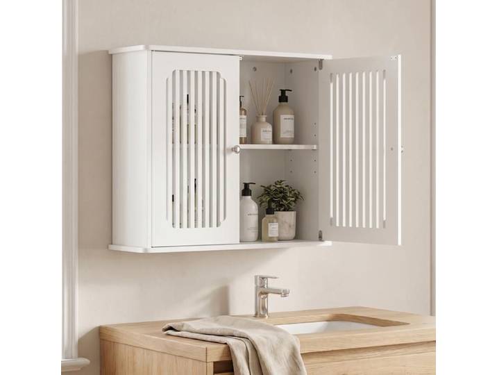 Armoire murale de salle de bain à 2 portes blanches avec façade à lamelles
