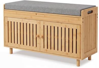 "Costway 36"" Bamboo Shoe Storage Bench with Lift Top and Cushion for Hallway-Natural"