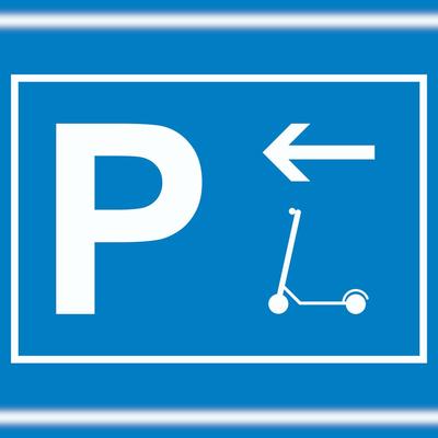HB-Druck E-Scooter Parkplatz mit Richtungspfeil links Schild waagerecht A2 (420x594mm)