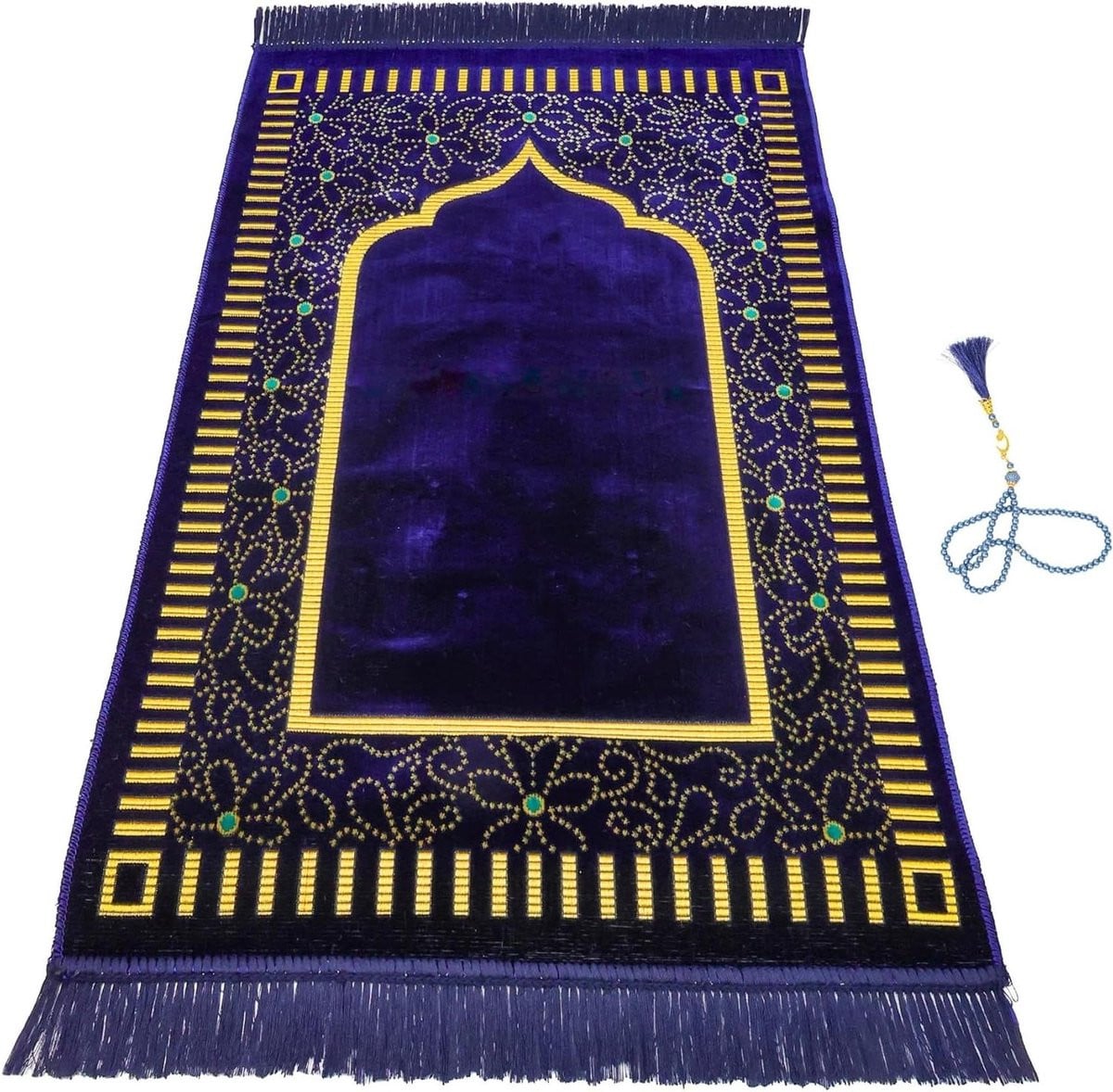 Moslim Gebedskleed Janamaz - Marineblauw - Zachte Premium Pluche - 66 x 109 cm