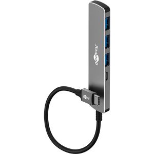 Goobay USB-Hub Slim 4-Port 79158, grau, mit Metallgehäuse, 4 USB 3.0 Ports, Anschluss-Stecker USB-C