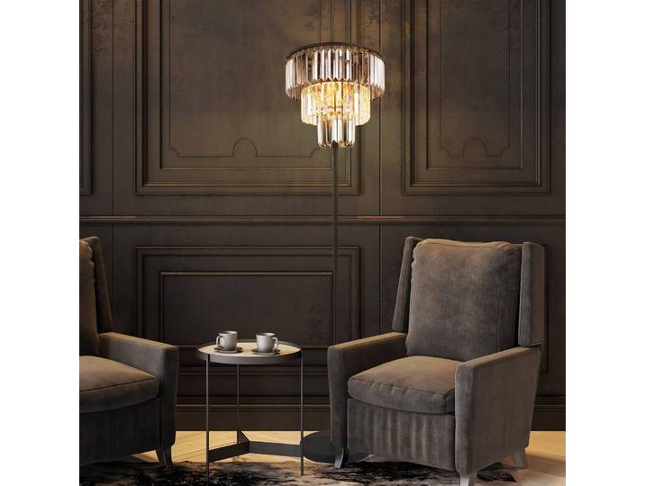 Globo Stehlampe Naxis, alu / grau / zink, für Wohn- / Esszimmer, Glas, Stehlampe