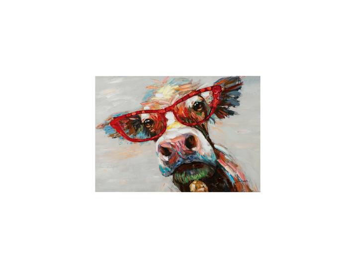 Handbemaltes, gerahmtes Bild „Bunte Kuh mit Brille“ 70 x 100 cm Multicolor Crea Collection
