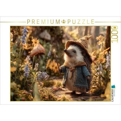 CALVENDO Puzzle Magischer Igel mit Zauberstab im Wald | 1000 Teile Lege-Größe 64x48cm Foto-Puzzle für glückliche Stunden