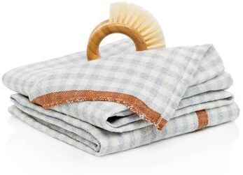 Couleur Nature Caravan Gingham Towels - Set of 2 - Blue/Cognac