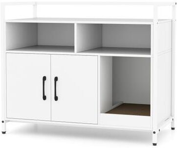 Costway Hidden Cat Washroom with Double Doors and Scratch Cardboard-Off White