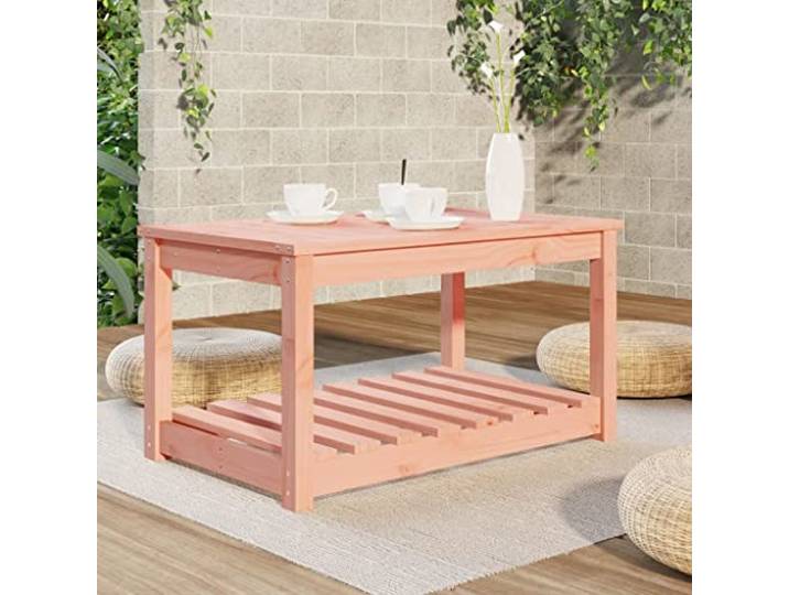MNCVXAXG Gartentisch 82,5 x 50,5 x 45 cm aus Massivholz von Douglas Unbehandeltes Douglas-Massivholz Einlegeboden, stabile Konstruktion, für Terrasse Garten Terrasse Montage inkl