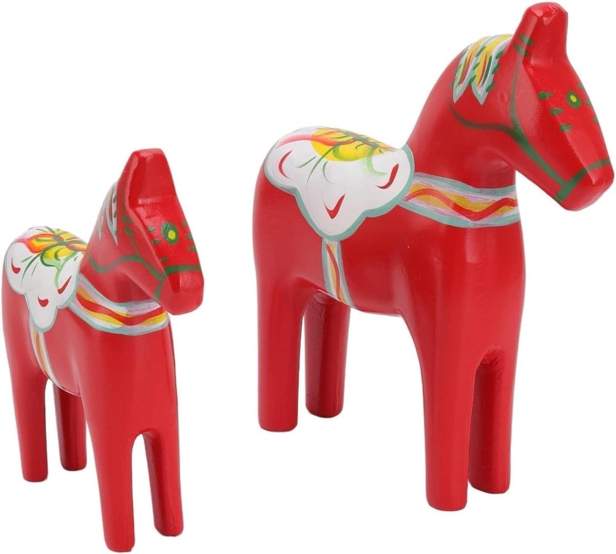 Set van 2 handgeschilderde rode houten Zweedse Dala-paarden voor op tafel