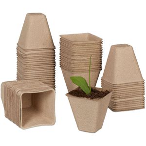 Relaxdays Anzuchttöpfe 10034242, 80 Stück, 8 x 8 cm, aus Zellulose, biologisch abbaubar
