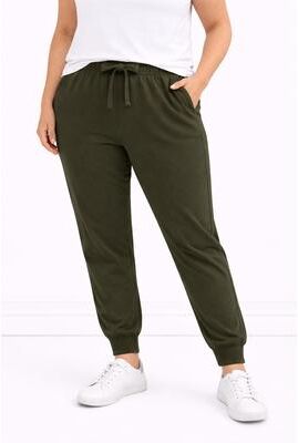 Plus Size Women's French Terry Drawstring Elastic Waistband Jogger by Ellos Studio in Deep Olive (Size 1X)