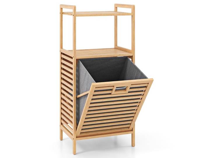 Panier à linge inclinable en bambou avec panier pliable et amovible - Naturel