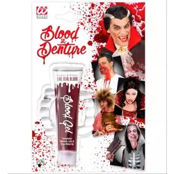 Kunstblut mit Vampirzähnen - 28 ml