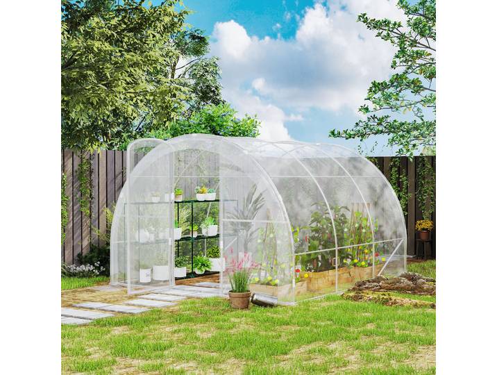 Outsunny Serre Tunnel 9m² PE 150g/m² avec Porte Charnières