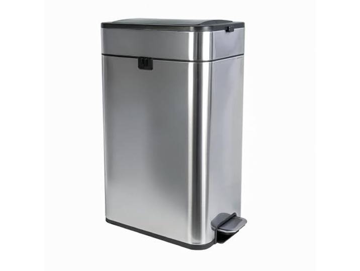 MAUL Tret-Abfalleimer MAULwing 40 l Edelstahl silber schwarz Soft Close freihändige Pedalbedienung, leiser Butterflydeckel, schlanke Form für Nischen, anti-fingerprint, Inneneimer entnehmbar