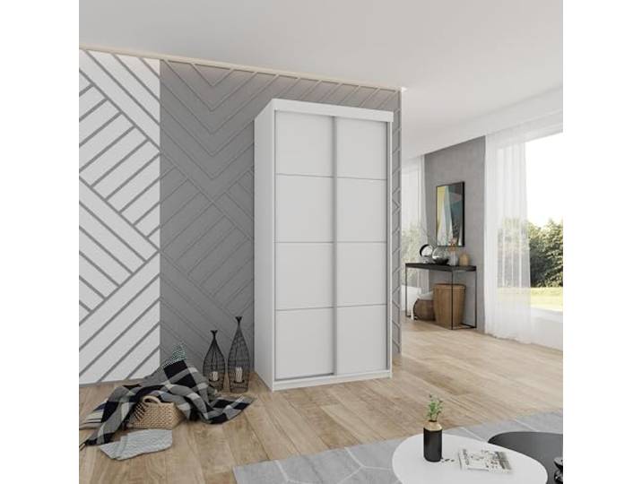 KIER FURNITURE Schiebeschrank TOP PLUS Weiß 100x200x62 cm Geräumiger Schiebeschrank mit platzsparenden Türen und Stauraum für Kleidung, Wäsche und Accessoires