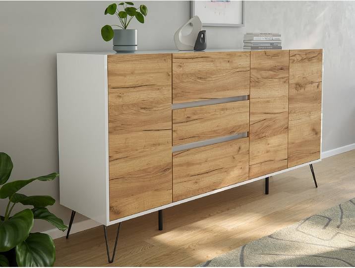 Meuble TV Industrial Panneau aggloméré plaxé Blanc/Marron/Imitation chêne/Blanc brillant 94cm