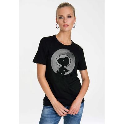 T-Shirt LOGOSHIRT "Snoopy - Mond", Damen, Gr. XXL, schwarz, 100% Baumwolle, unifarben, normal, Rundhals, Shirts T-Shirt, mit Snoopy-Motivdruck im Retro-Look