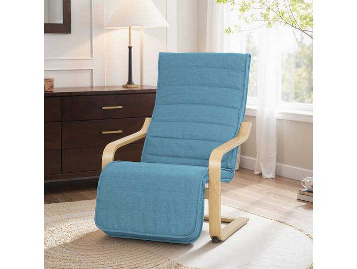 HOMCOM Fauteuil Salon Réglable avec Repose-pieds Lin Bleu