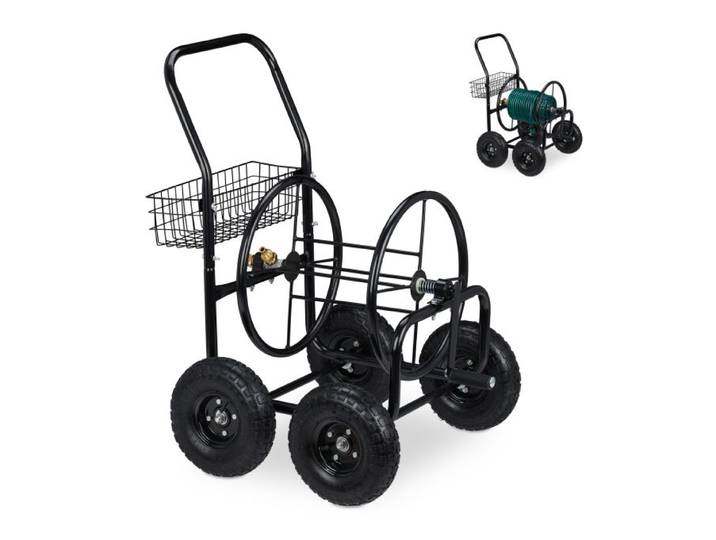 Relaxdays Schlauchwagen 4 Räder schwarz