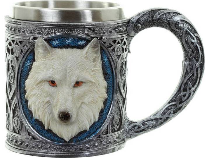 Decoratieve Witte Wolf Drinkbeker - Witte Wolf mok met RVS inzet - voor warme en koude drankjes