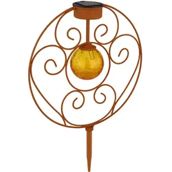 Solarlampe orientalische Glaskugel rostfarben Dekoleuchte Gartenlampe Erdspieß Solarleuchte Metall für Außen, Metall Glas, 1x LED 0,06W warmweiß, LxBxH 30x8,5x41 cm