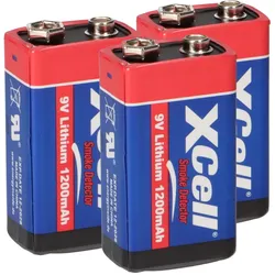 3x XCell Lithium 9V Block Batterie 1200mAh für Rauchmelder - passend für Rauchmelder & Sicherheitstechnik