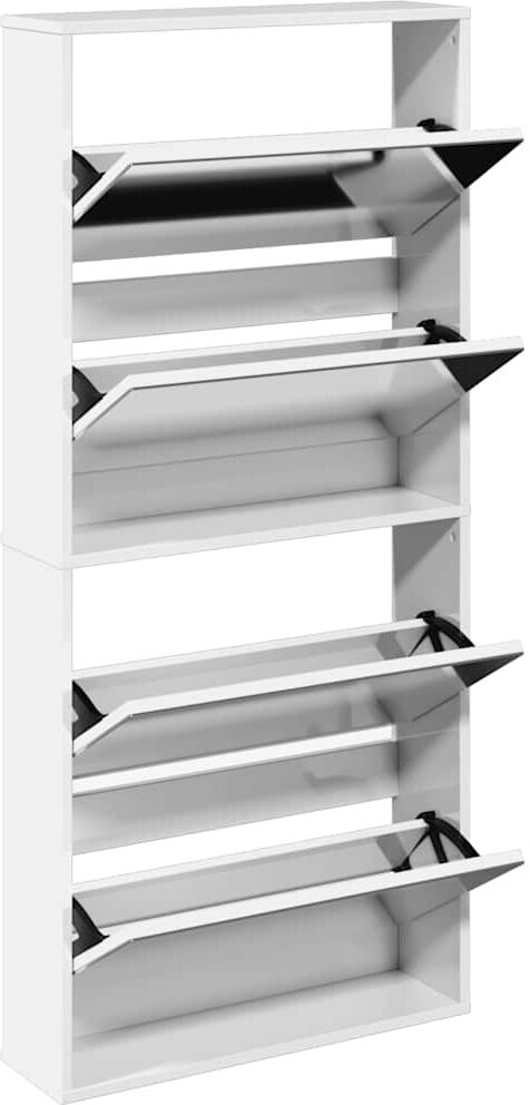 vidaXL Armoire à chaussures miroir 4 niveaux blanc brillant