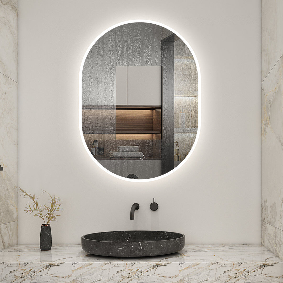 Metro Burkell Oval Wall Mirror Set White 80cm H x 60cm W