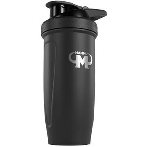 Mammut Protein-Shaker Reforce aus Edelstahl, schwarz matt, mit Klappdeckel, Mischsieb & ml-Skala, 700 ml