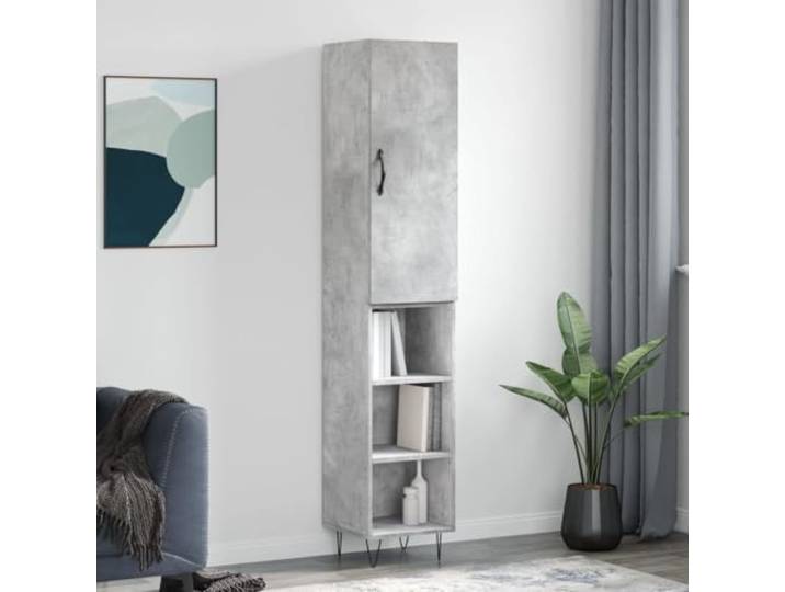 Weißes Highboard aus Holzwerkstoff, Elegantes Highboard für die Einrichtung, Stilvolles mit Stauraum 34,5x34x180 cm, Modernes mit Metallfüßen