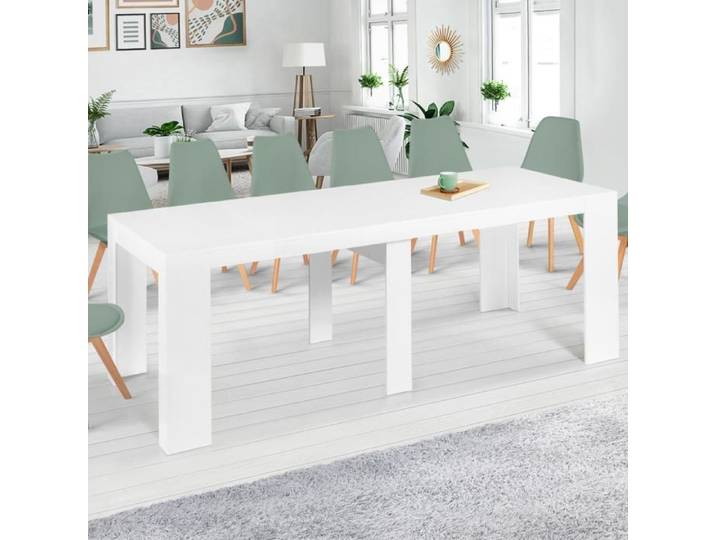 IDMARKET Table console extensible ORLANDO 14 personnes 300 cm bois blanc