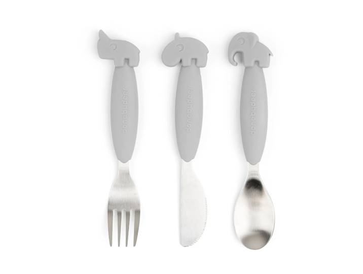 Done by deer Set de couverts Easy-grip Deer Friends 3 pièces Gris