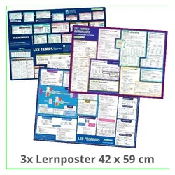 mindmemo Lernposter 3er Set - Französische Zeiten + Wortarten + Pronomen Grammatik lernen Gru, Schulbücher von Philipp Hunstein, Henry Fischer